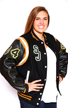 Wool varsity jacket with Black Leather sleeves, 2-color Knit Collar, Cuffs and Trim, Leather Shoulder Stripes and Leather Pocket Trim