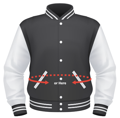 Find your varsity jacket size measuring your waist